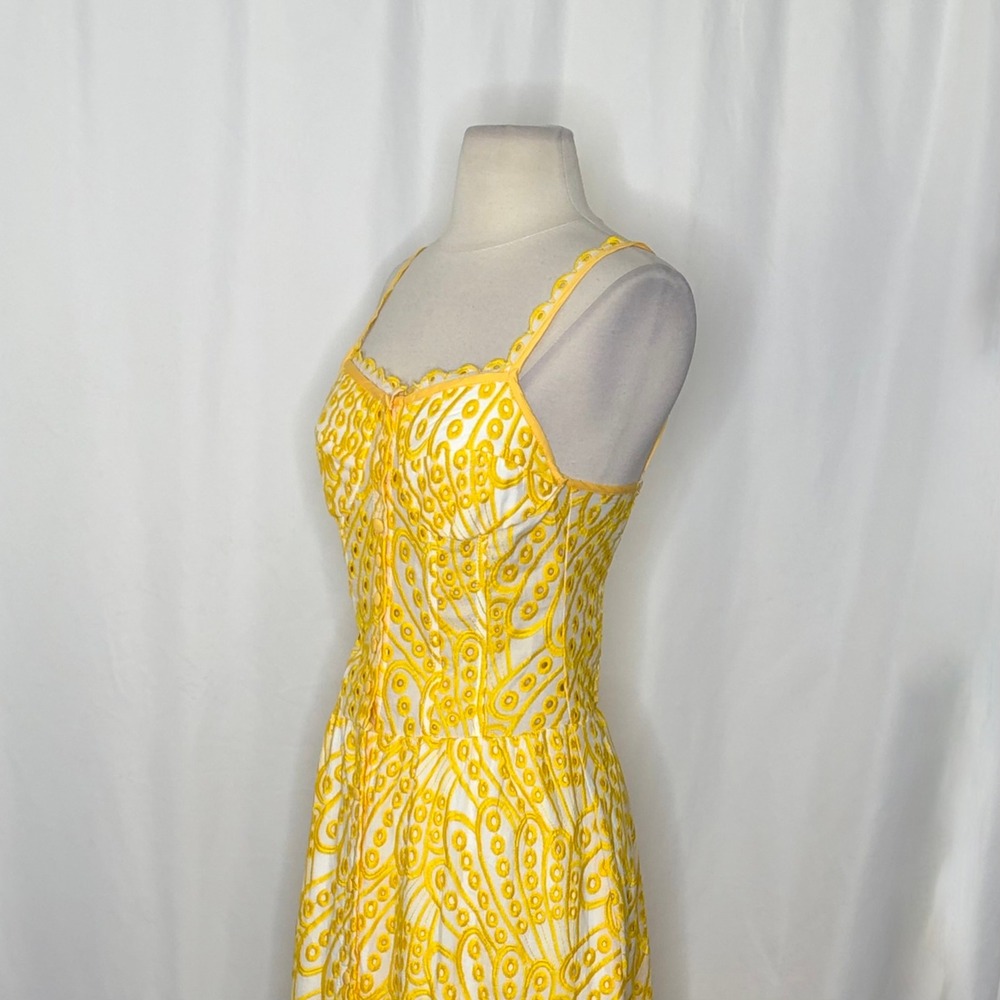 JARDINVUE Lace Buttoned Ruffle Hem Cami Midi Dress Yellow Embroidered X-Small - Picture 7 of 15